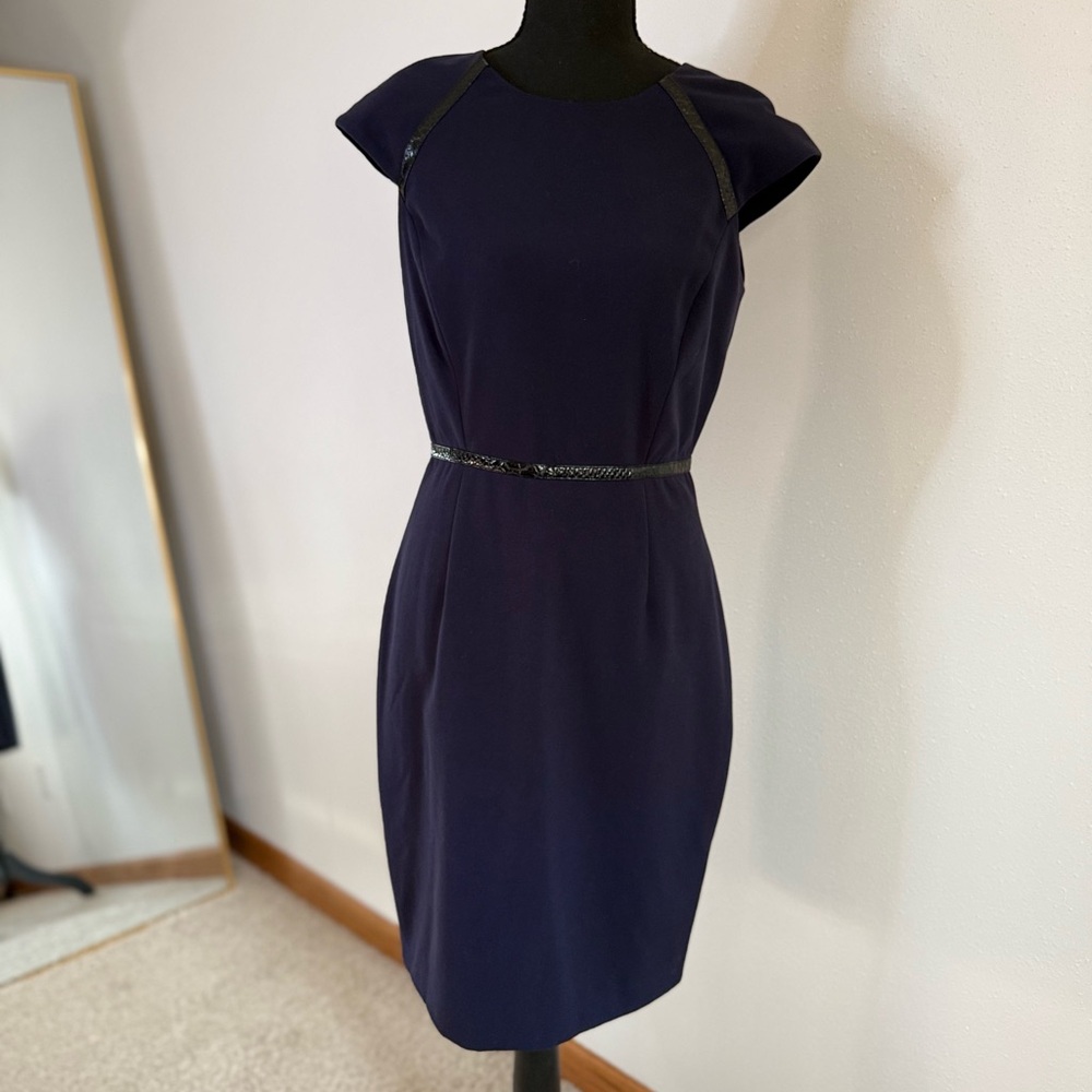 Calvin Klein Navy Sheath Dress Croc Embossed Trim Size 4